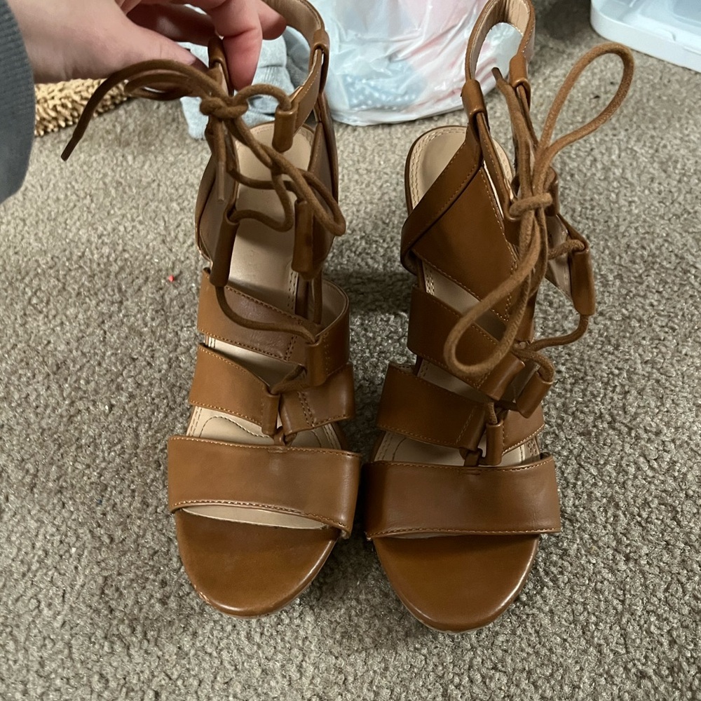 brown heeled gladiator sandals
